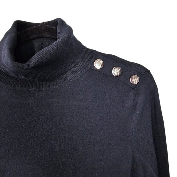 Tommy Hilfiger Black Turtleneck Button Sweater Top - Picture 4 of 7
